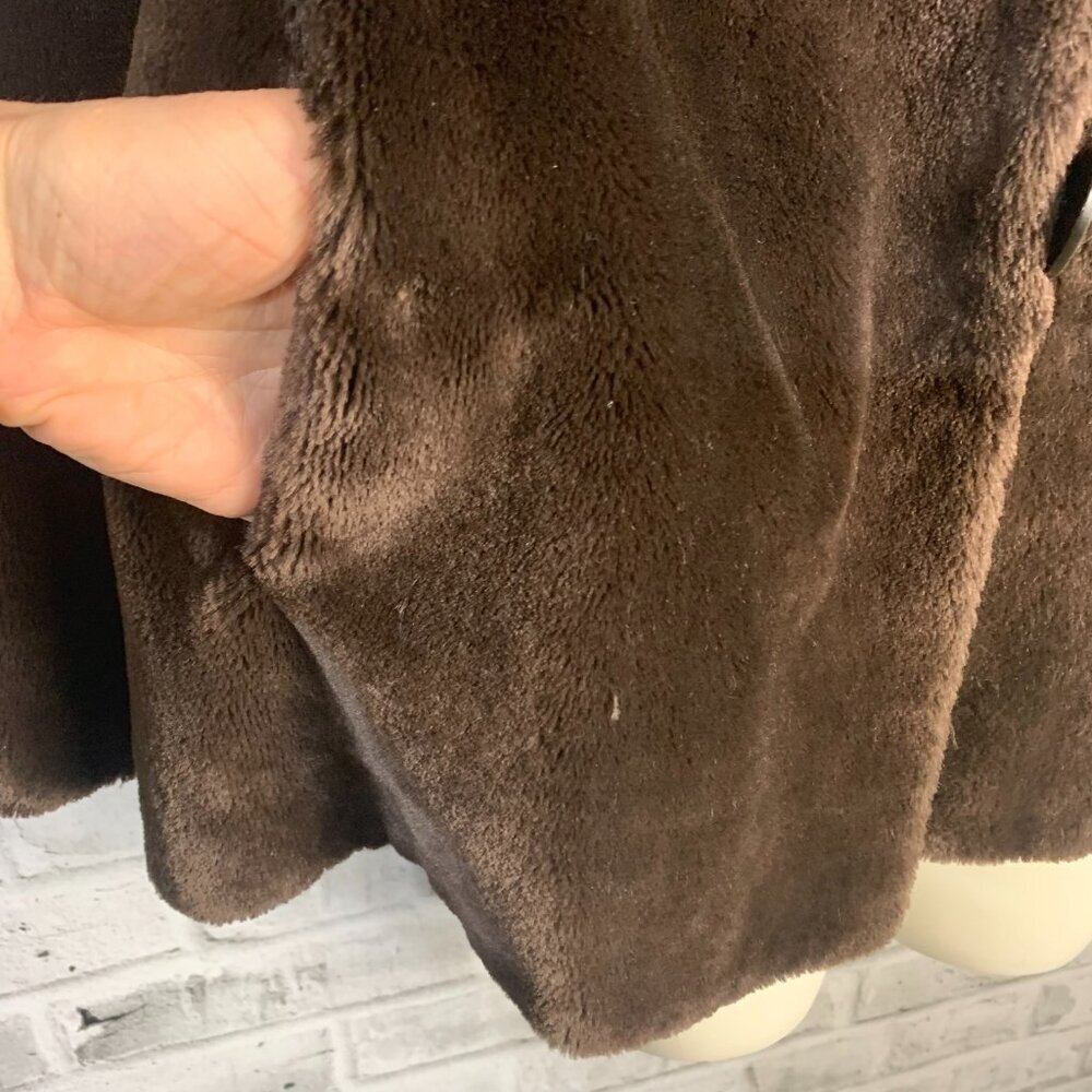 Vintage 1950s 60s MCM Chocolate Brown Faux Fur Teddy Coat - Picture 4 of 16